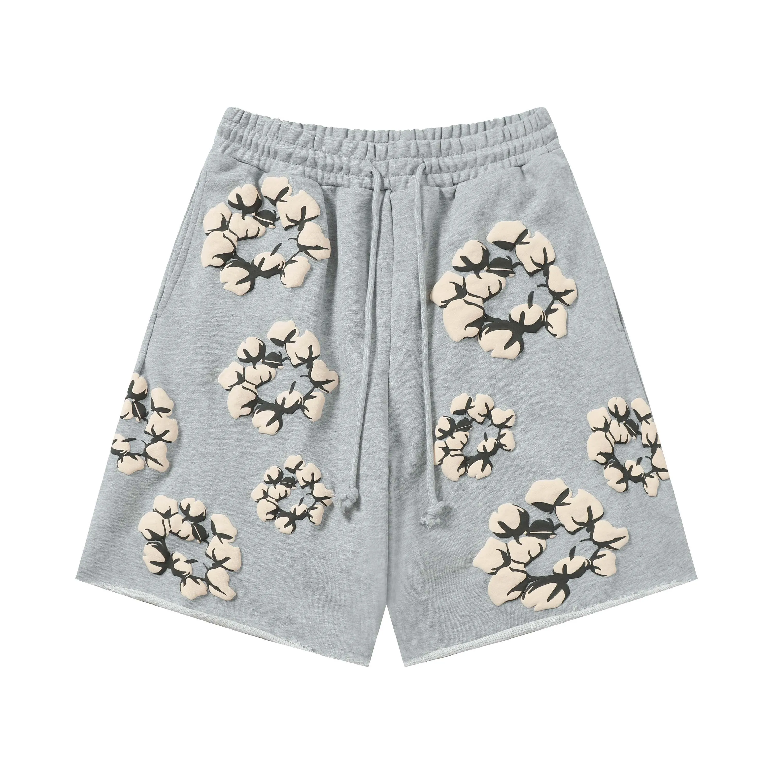 8201# 8 color set DENIM TEARS Kapok European and American trendy brand high quality foam flocking printed shorts Color Black Yellow Green Yellow Gray Royal Blue Pink Peacock Blue Size S-XL